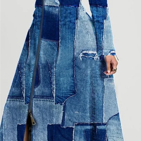 Beautiful patchwork, print denim wrap dress - Picture 11 of 12